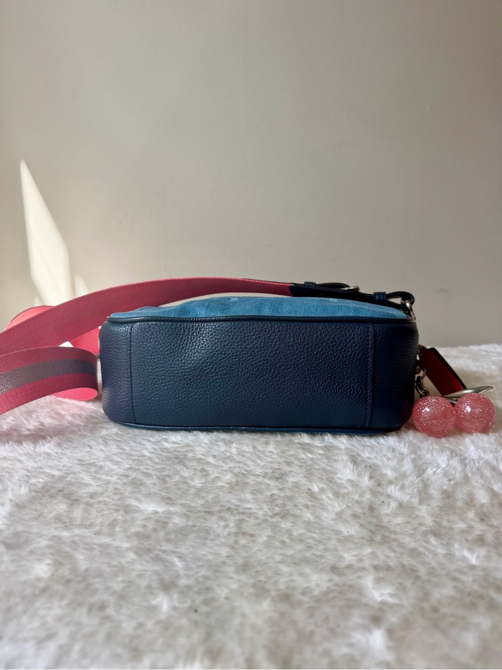 Coach Jes Crossbody in Denim and Leather with chain charm and cherry charm - Picture 10 of 12